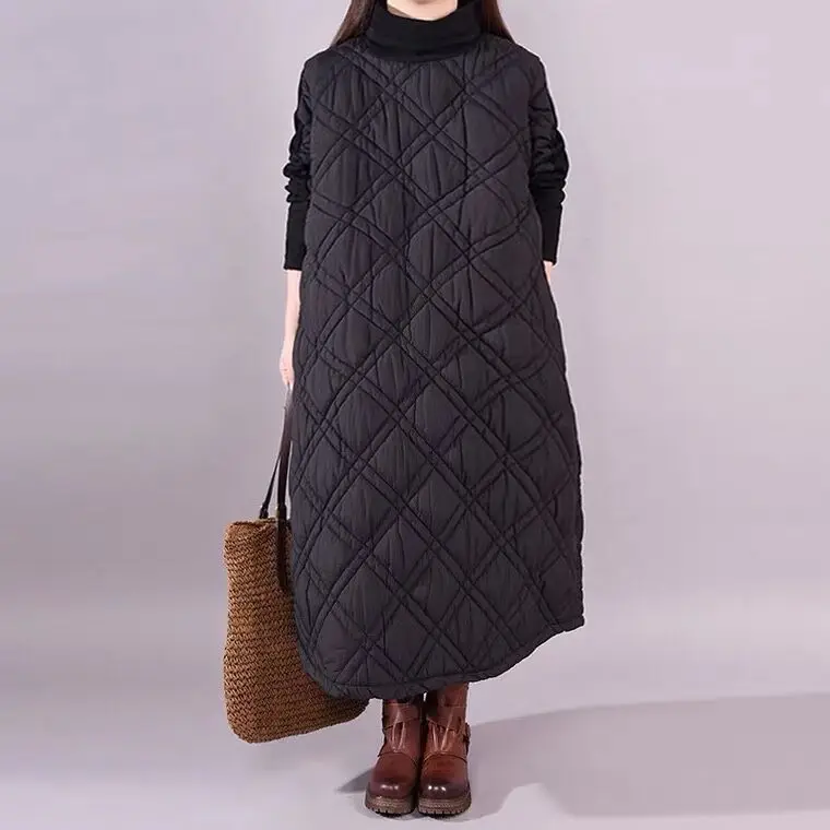 2024 Brand elegant Long Women\'s coat dress Plus Size Autunm and Winter maxi Jackets dress black coats Female Outerwear Parkas