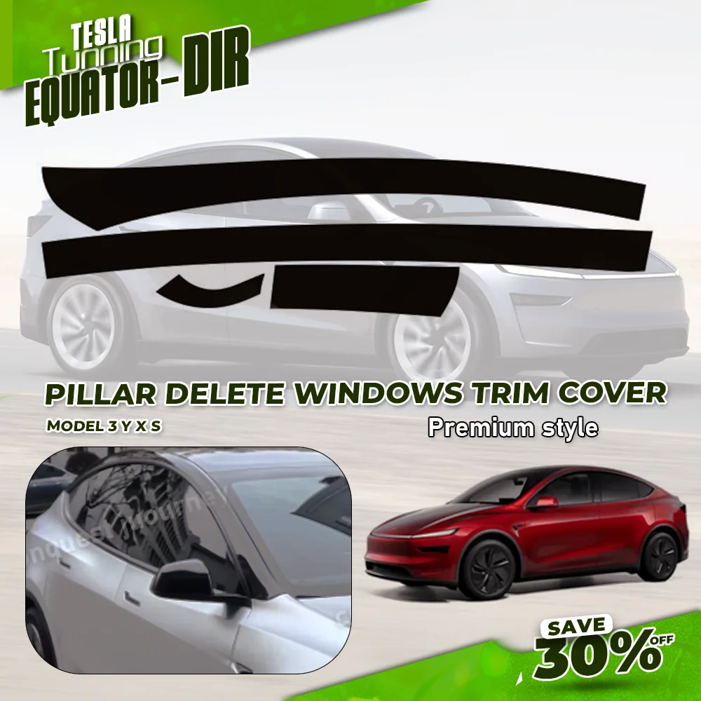 Delete Kit Pillar Delete Wrap for Tesla Model 3 Y X S , Gloss Black TPU Window Trim Blackout, Scratch Resistant Floating  Roof