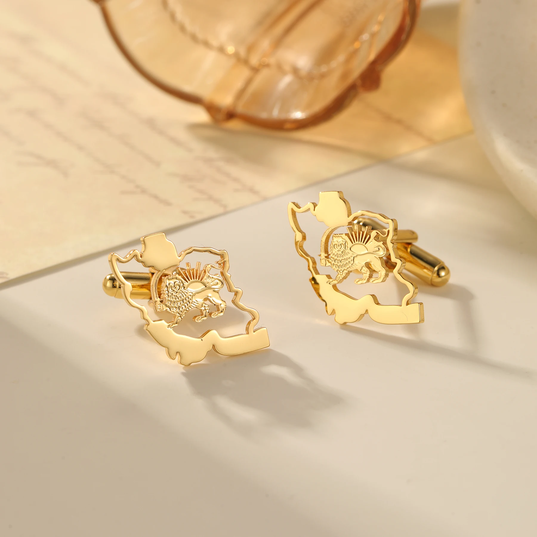 A Pair National Map Cufflinks Waterproof Stainless Steel 18k Gold Cufflinks Personalized Cufflinks Gifts for Men Husband's Gift