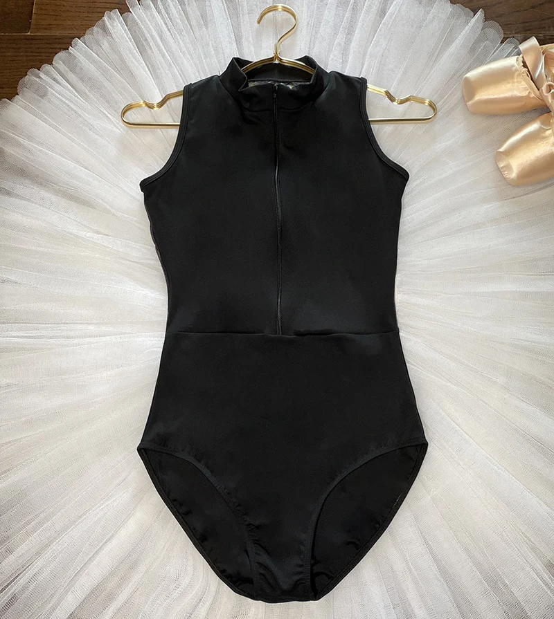 Black Ballet Leotards Elegant Practice Ballet Dancing Wear Adult Zipper Motion Gymnastics Leotard Dance Coverall