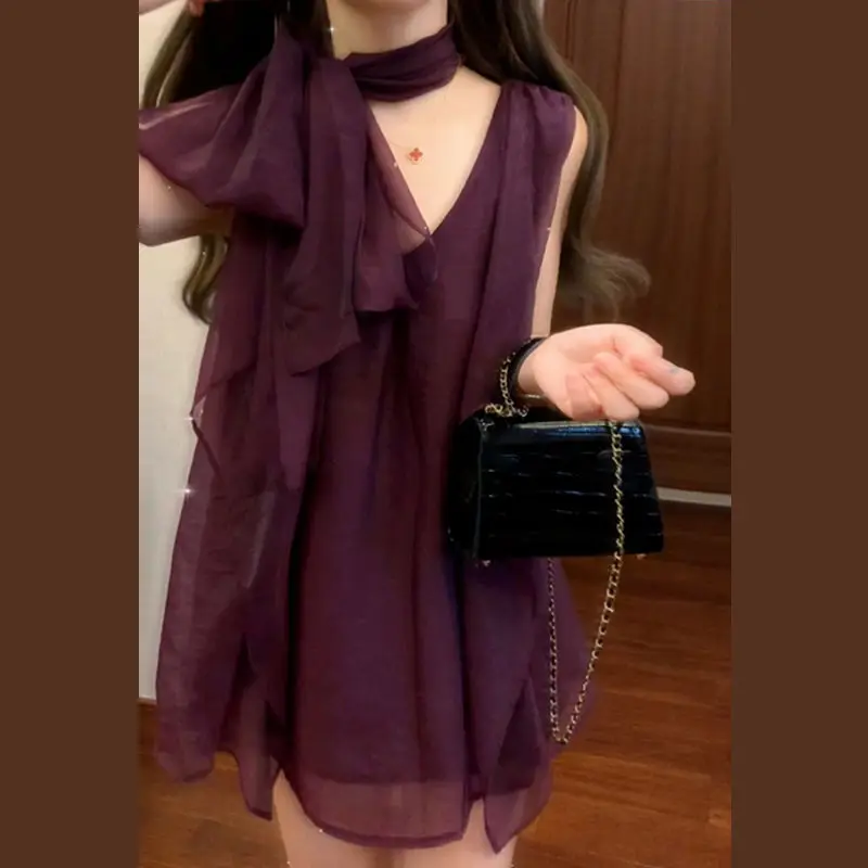 

Summer Design Sense Purple Shirt Sweet and Spicy Top2025New Korean Style High-End Loose Mature Fashion Women's Trend