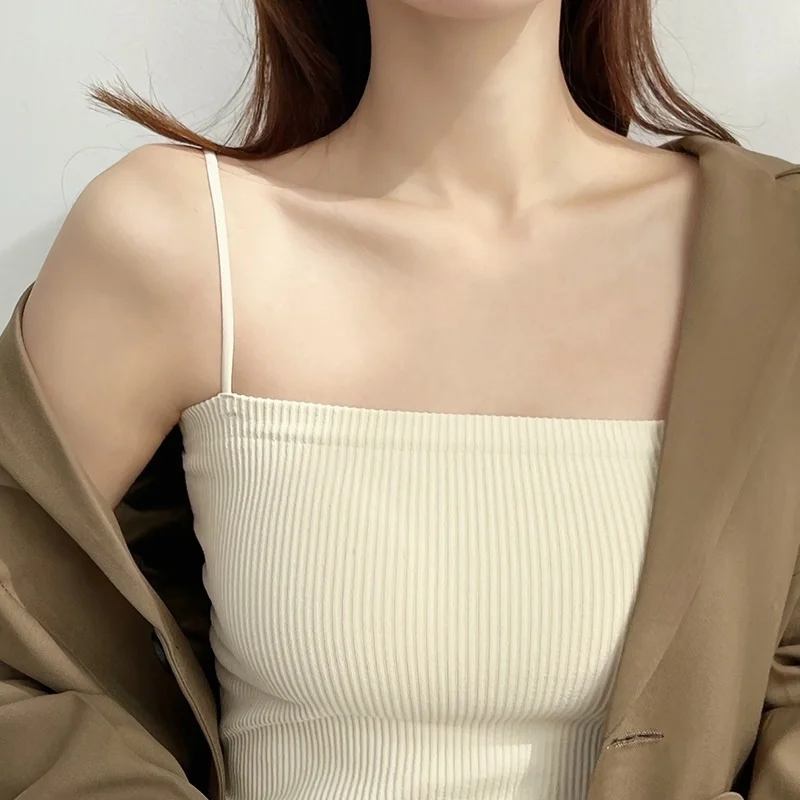 Basic Small Strap Vest Women's Outerwear Beautiful Back Bra Integrated Underwear with Chest Pad Suit Inner Match Base Shirt Top