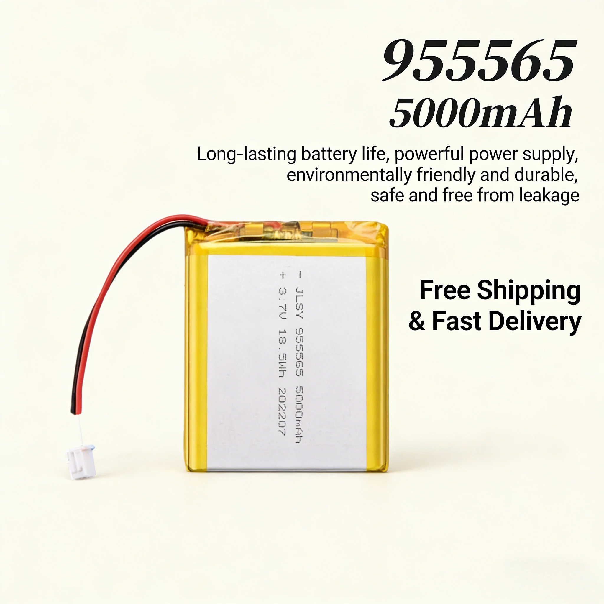 

3.7V 5000mAh 955565 Lipo Battery JST PH 2.0 2Pin Rechargeable Lithium Polymer for Bluetooth Speaker Smart Home GPS Projector