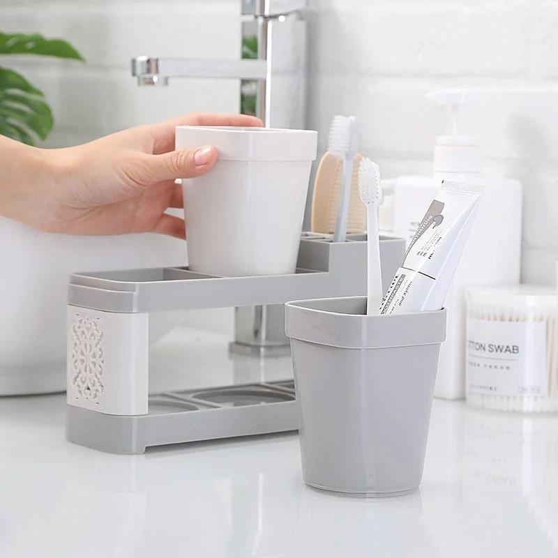 Multifunction Toothbrush Rack Set - Free Punching Tooth Cup Holders Vertical Storage for Teeth And Toothpaste Organizer