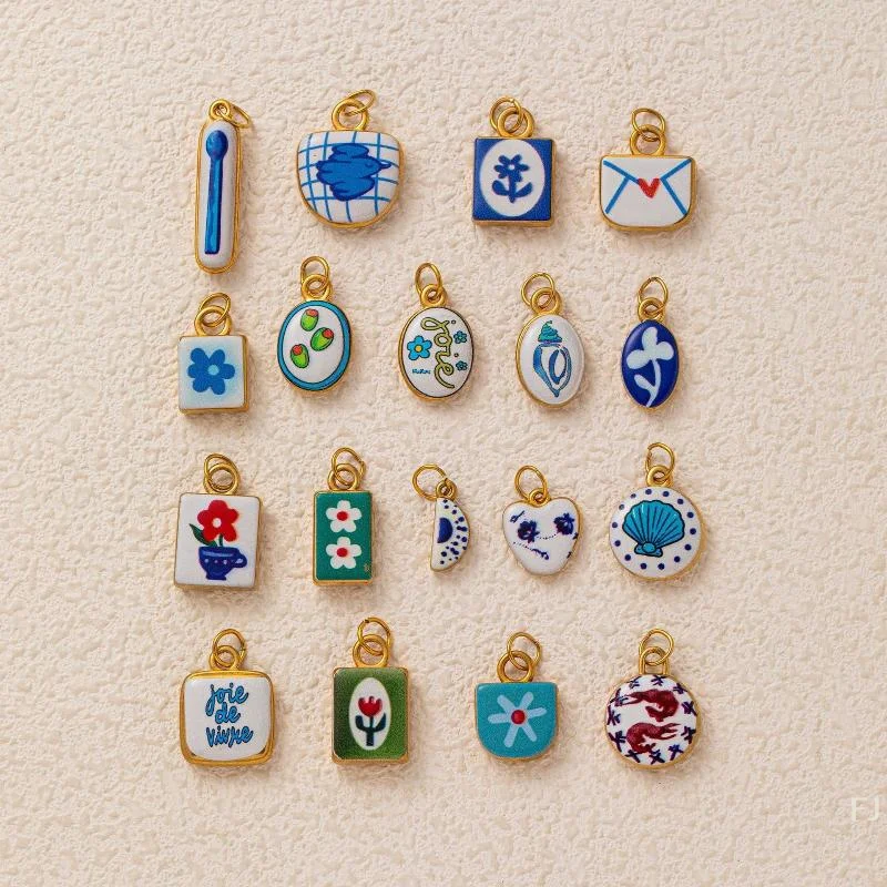 Pretty Flower Print Stainless Steel Pendant Charms with Shell Swallow Letter for Crafters