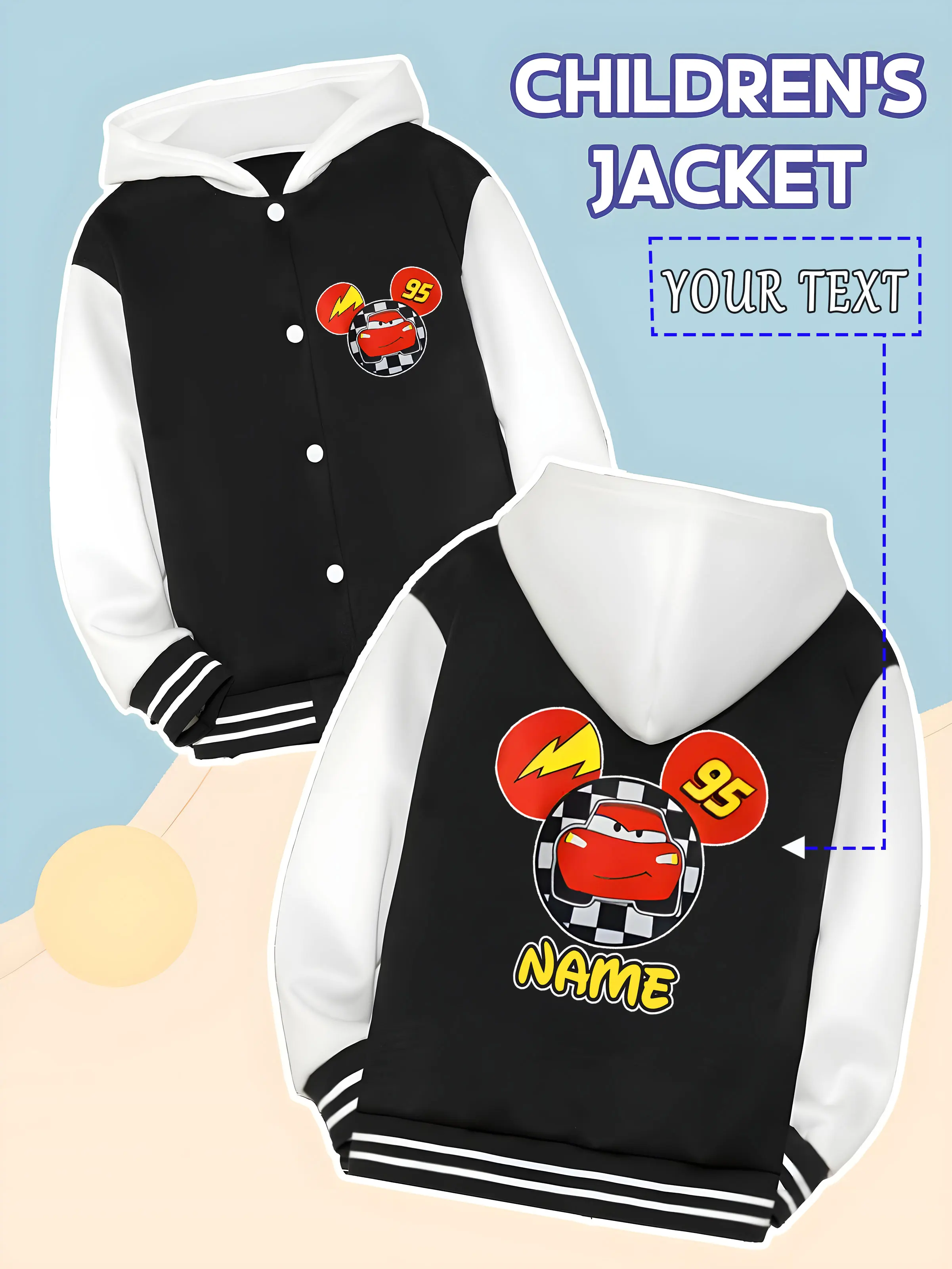 

MINISO Disney Cars Mickey Head McQueen Style Kids Baseball Jacket - Mickey head incorporates McQueen elements, creative and nove