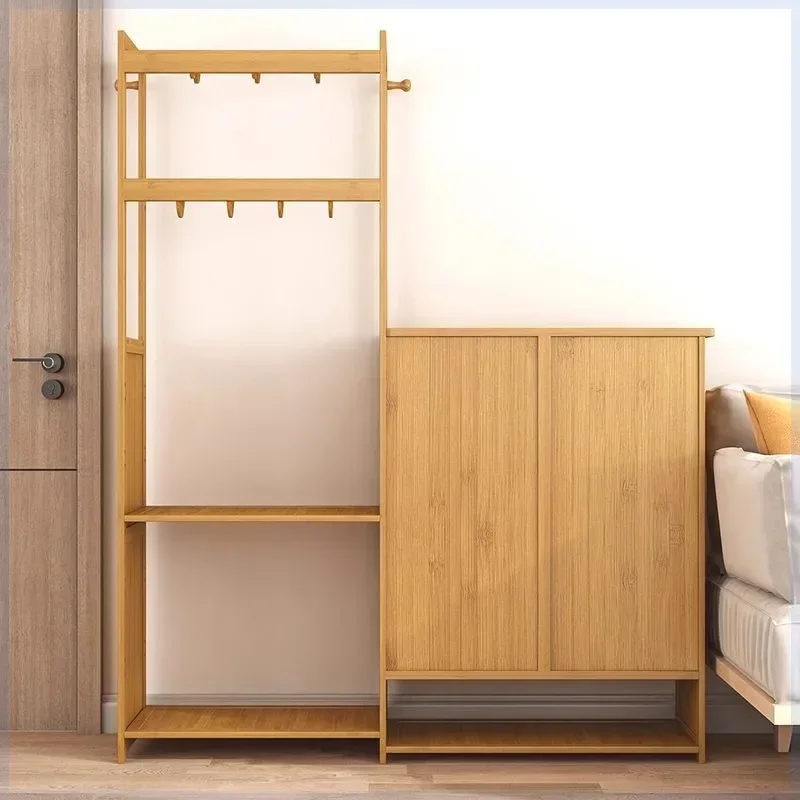 Internet Celebrity Nanzhu Shoe Cabinet Full Bamboo Shoe Cabinet Coat Rack Integrated Entrance Cabinet Multi-function Premium