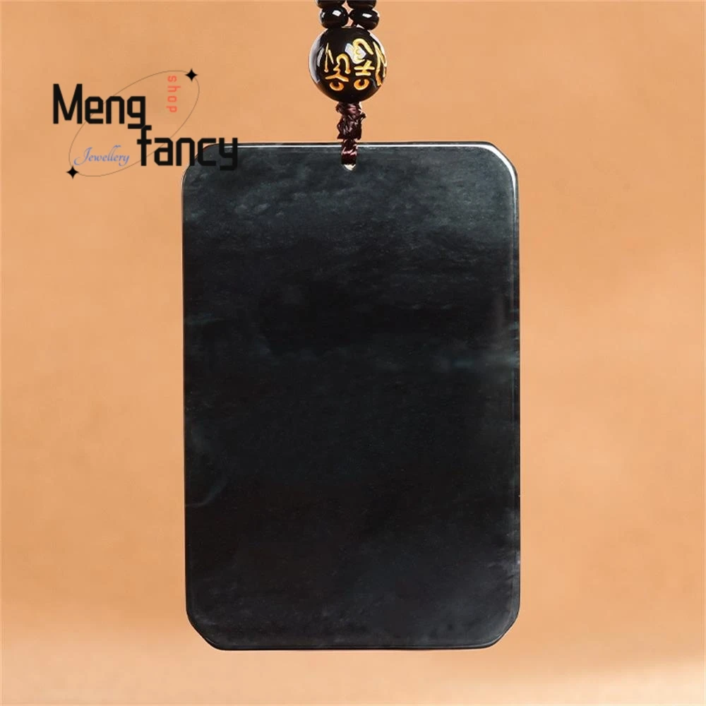 Natural Myanmar A-grade Jadeite Black Jade Nine Character Mantra Taoist Heart Technique Pendant Amulet Exquisite Fashion Jewelry