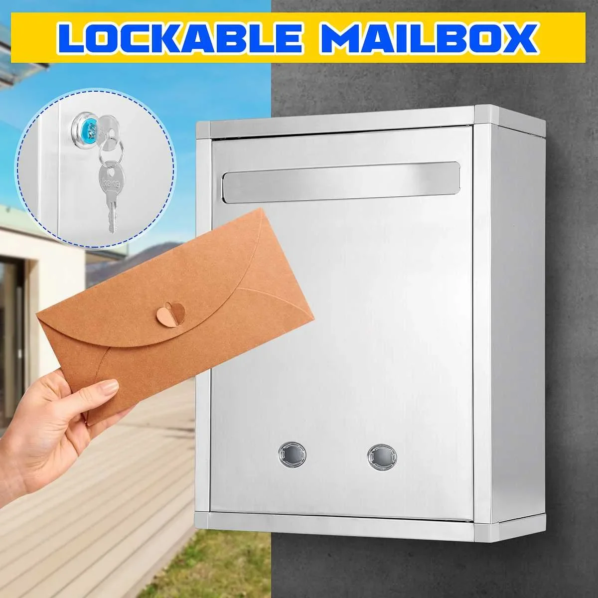 

Водонепроницаемый винтажный почтовый ящик из нержавеющей стали, запираемый, безопасный почтовый ящик для писем, настенный ящик для домашнего декора