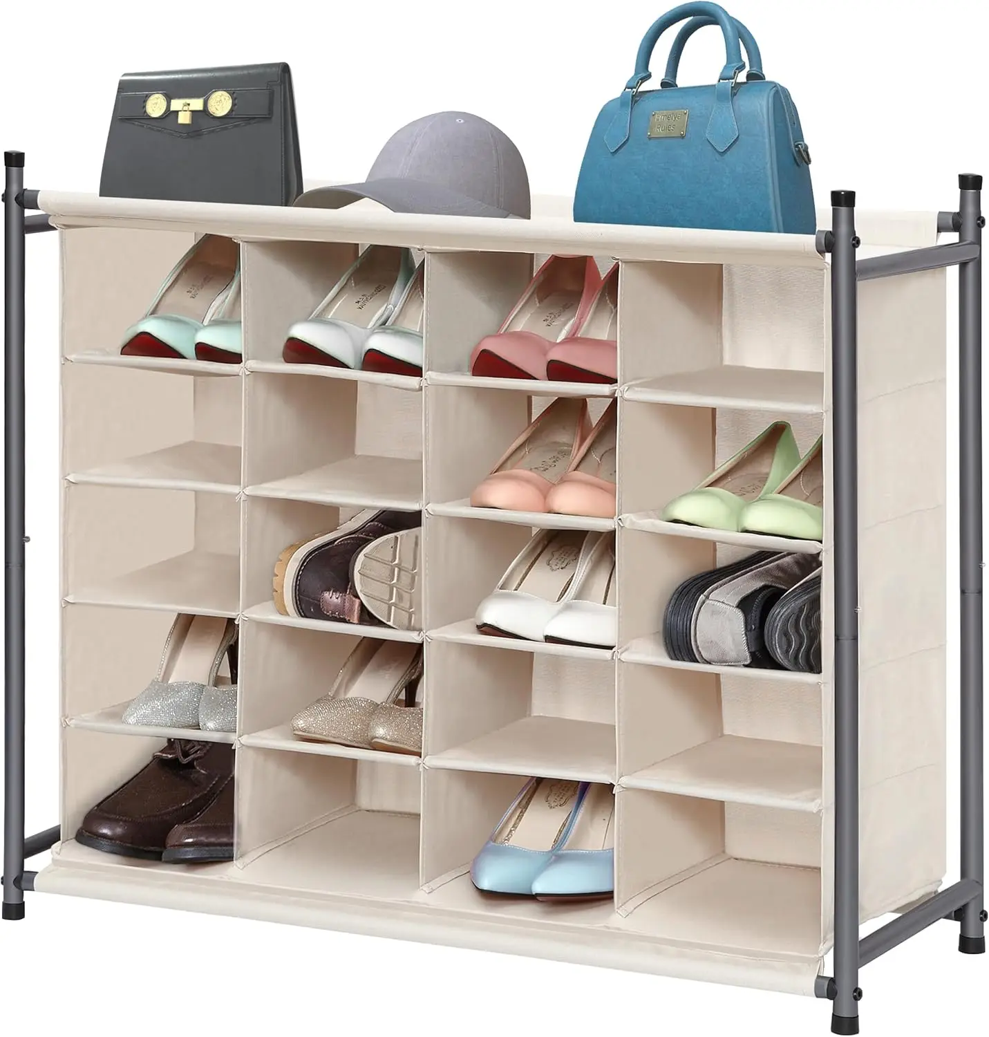

Stackable Shoe Cubby Organizer, Free Standing Shoe Cube Rack for Entryway, Bedroom, Apartment, Closet, 20-Cube Beige
