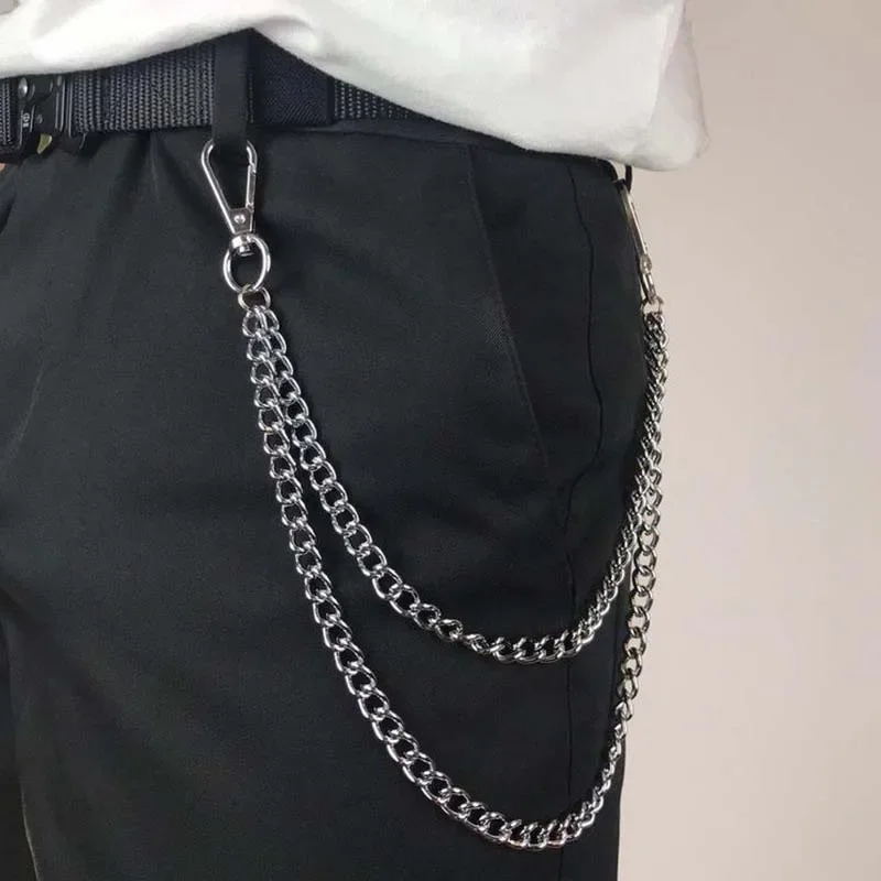 Punk Metal Double Layered Pants Chain for Men Women New Hip Hop Silver Color Jeans Waist Chain Party Jewelry Accessories