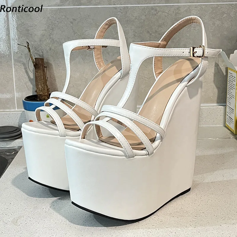

Ronticool/Новые женские босоножки на платформе, элегантные белые туфли на танкетке и высоком каблуке с круглым носком, женская обувь для косплея, размер США, большие размеры 4-15