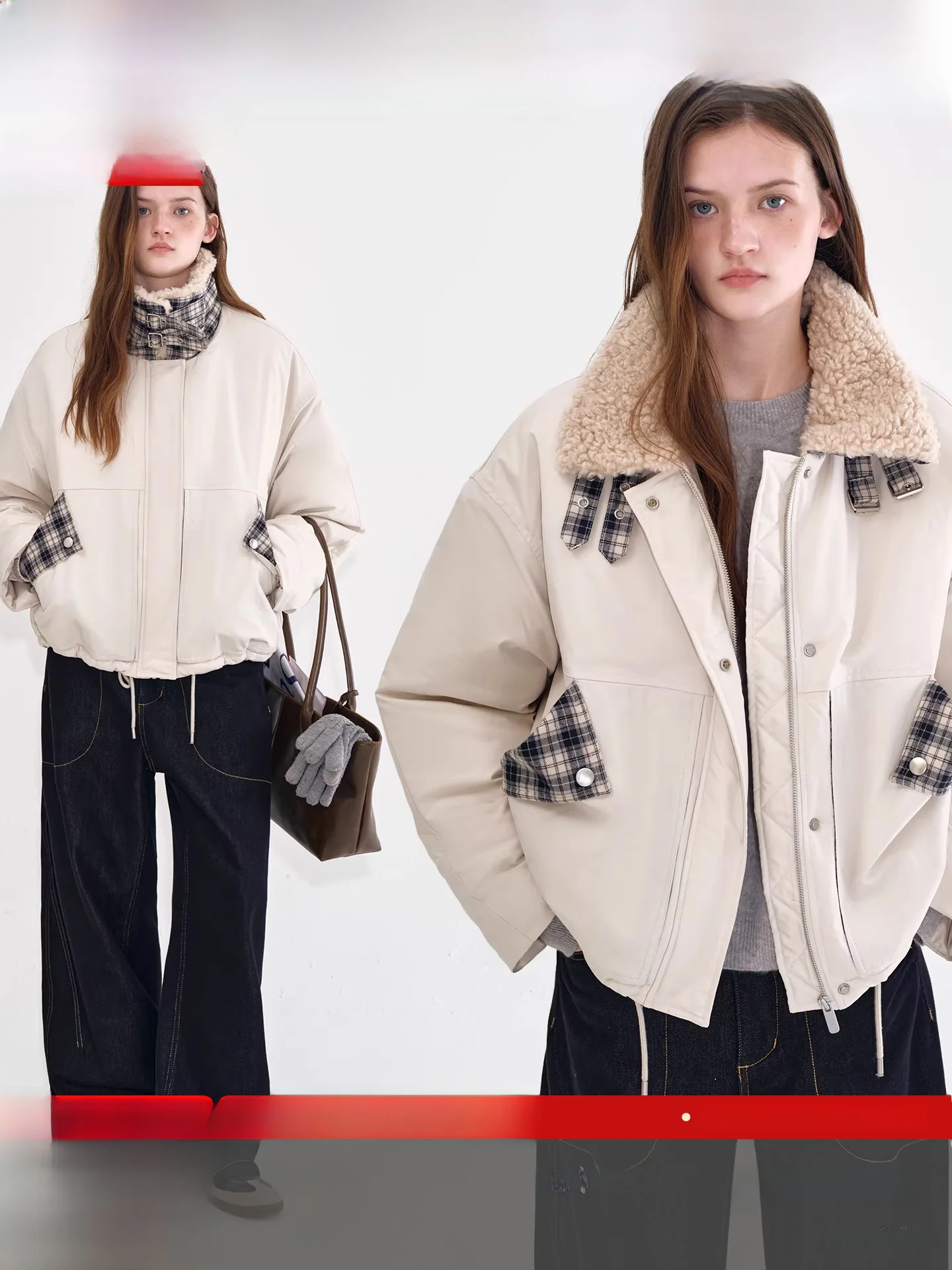 

Женская зимняя хлопковая куртка Fano свободного кроя с пэчворком, узором в верблюжью клетку, теплой молнией и капюшоном на шнурке