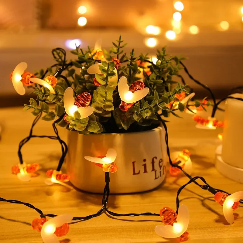 Solar String Light 20 100 LED Cute Bee Outdoor Wedding Garden Patio Party Christmas Tree Honeybee Starry Fairy Decor Lamp