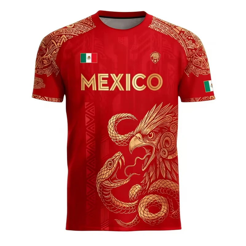 Mexican Flag 3D Eagle Print Men's T-Shirt Family KidsTees