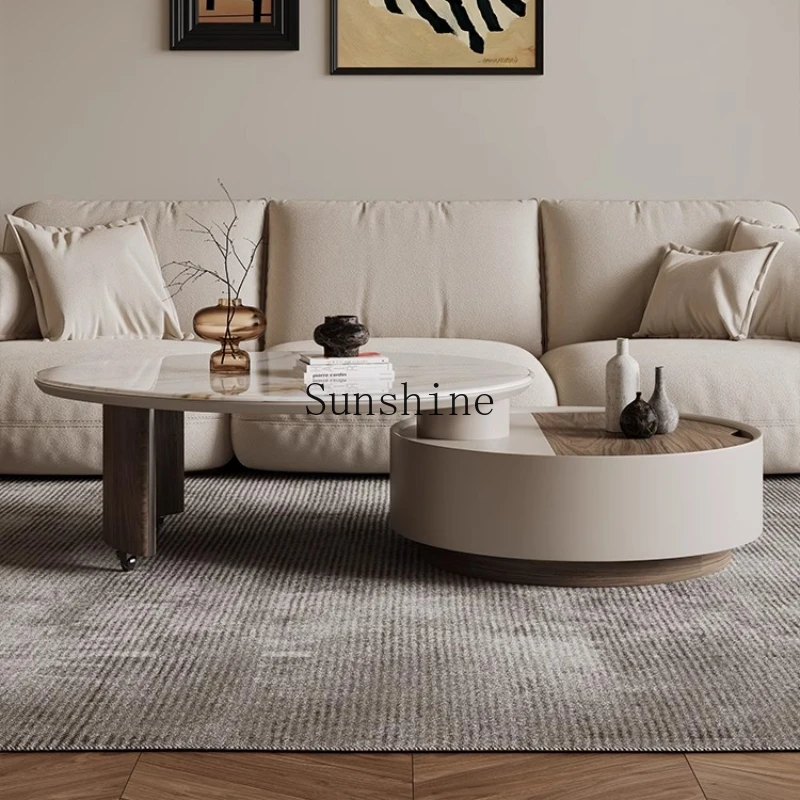 

Cream wind round rock slab living room household minimalist light luxury simple coffee table