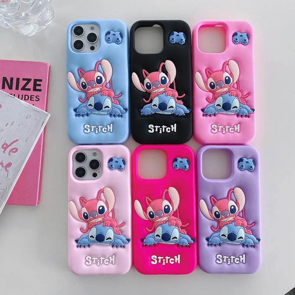 

Kawaii Stitch Angel Phone Case for Iphone 16promax Iphone13pro 14pro Cute Cartoon Holder Anti Slip Anti Fall Protective Cover