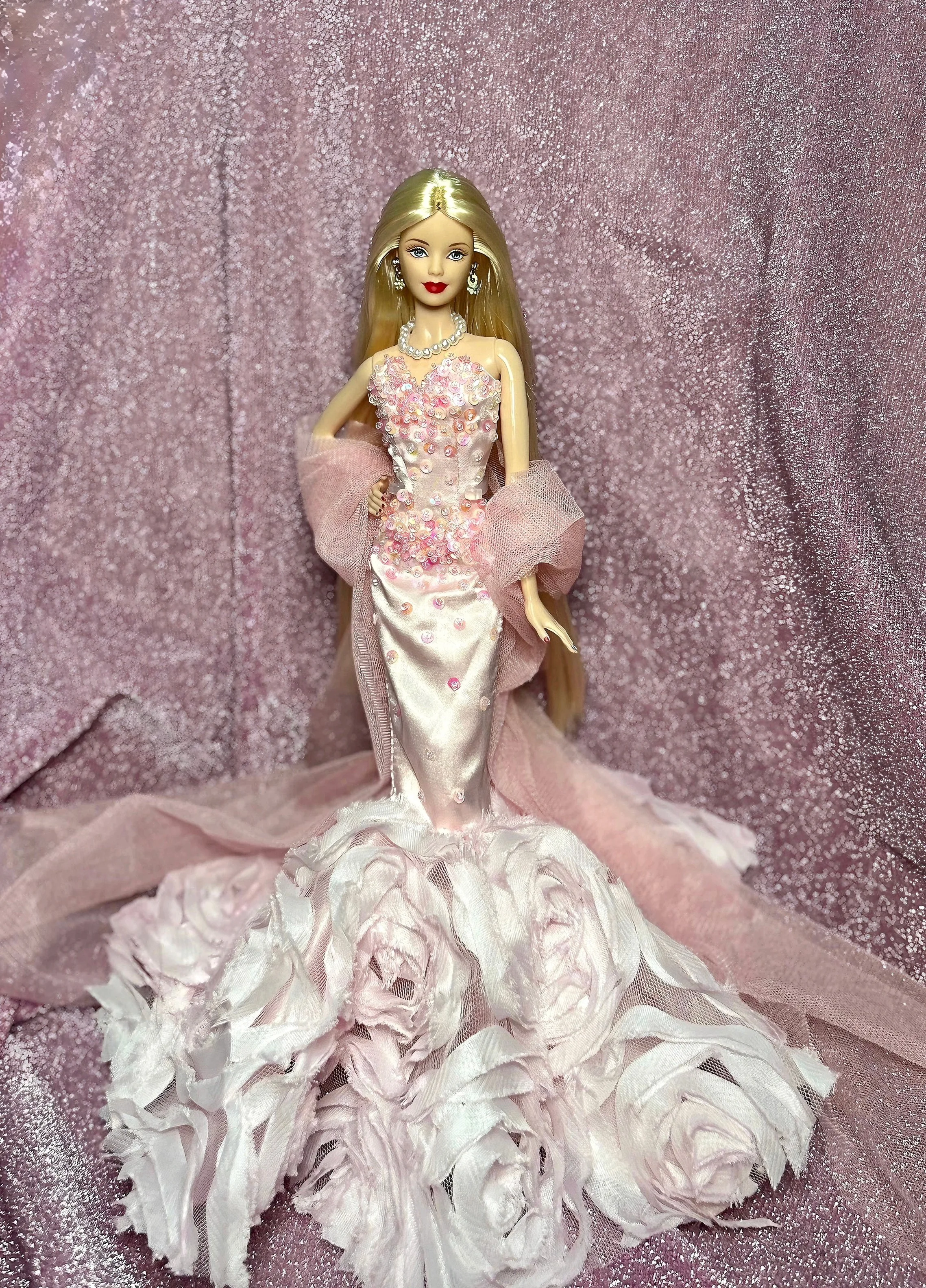 Luxury Design Senior Sense French Sequin Fishtail Dress Elegant Rose Evening Gowns For 1/6 FR Supermodel Doll 30cm Doll Clothes