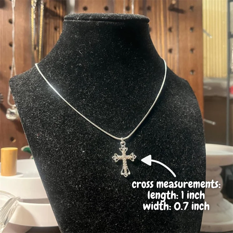 اليدوية Y2K القوطية الفولاذ المقاوم للصدأ ثعبان الحبل قلادة مع قلادة الصليب حجر الراين الصغيرة #3