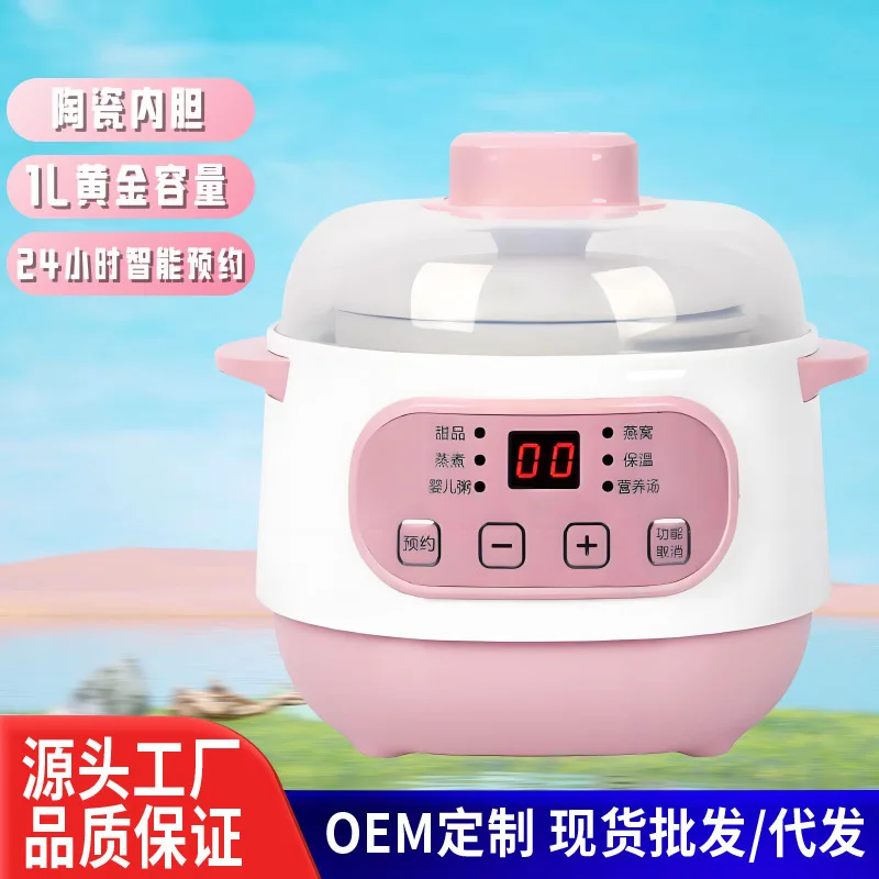 Multifunctional Electric Stew Pot Ceramic Slow Cooker Timer Appointment Mini Soup Porridge Cooker Household Gift
