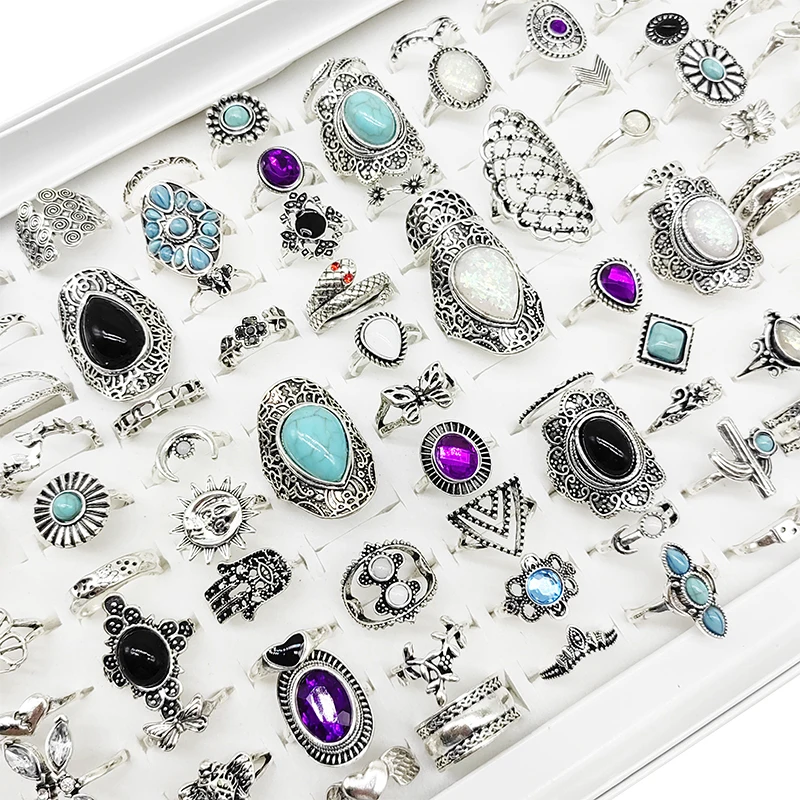 50pcs/Lot Wholesale Bohemia Mix Style Finger Rings for Women Hot Crystal Party Wedding Jewelry Acrylic Enamel Joint Ring Gifts
