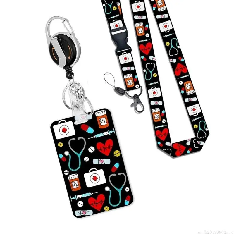 D5BB Water Resistant Identity Card Badge Holder with Lanyard Retractable Badge Reel