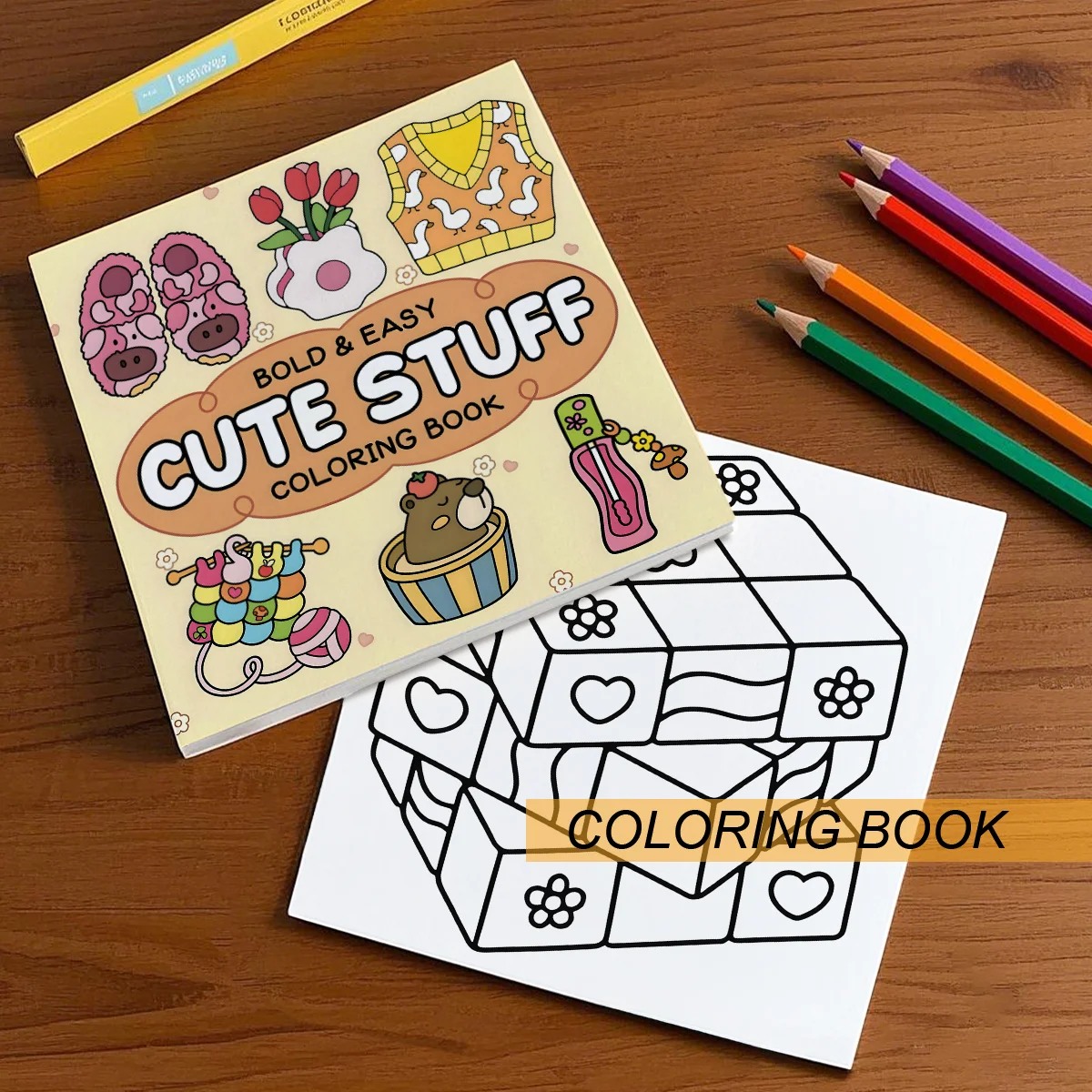 BOLD & EASY CUTE STUFF Coloring Book for Adults Cartoon Designs Fashion Style Simple Stress Relief Graffiti Painting Drawing