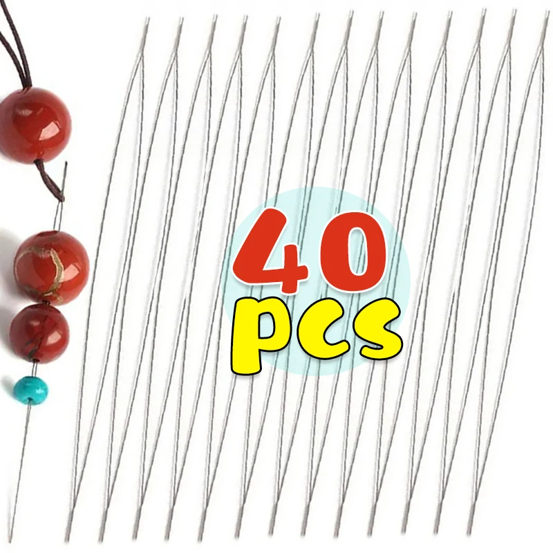 Beading Needles Pins Set with Central Opening Curved Steel Needles for Bead Straight Beaded Needle DIY Jewelry Making Tools