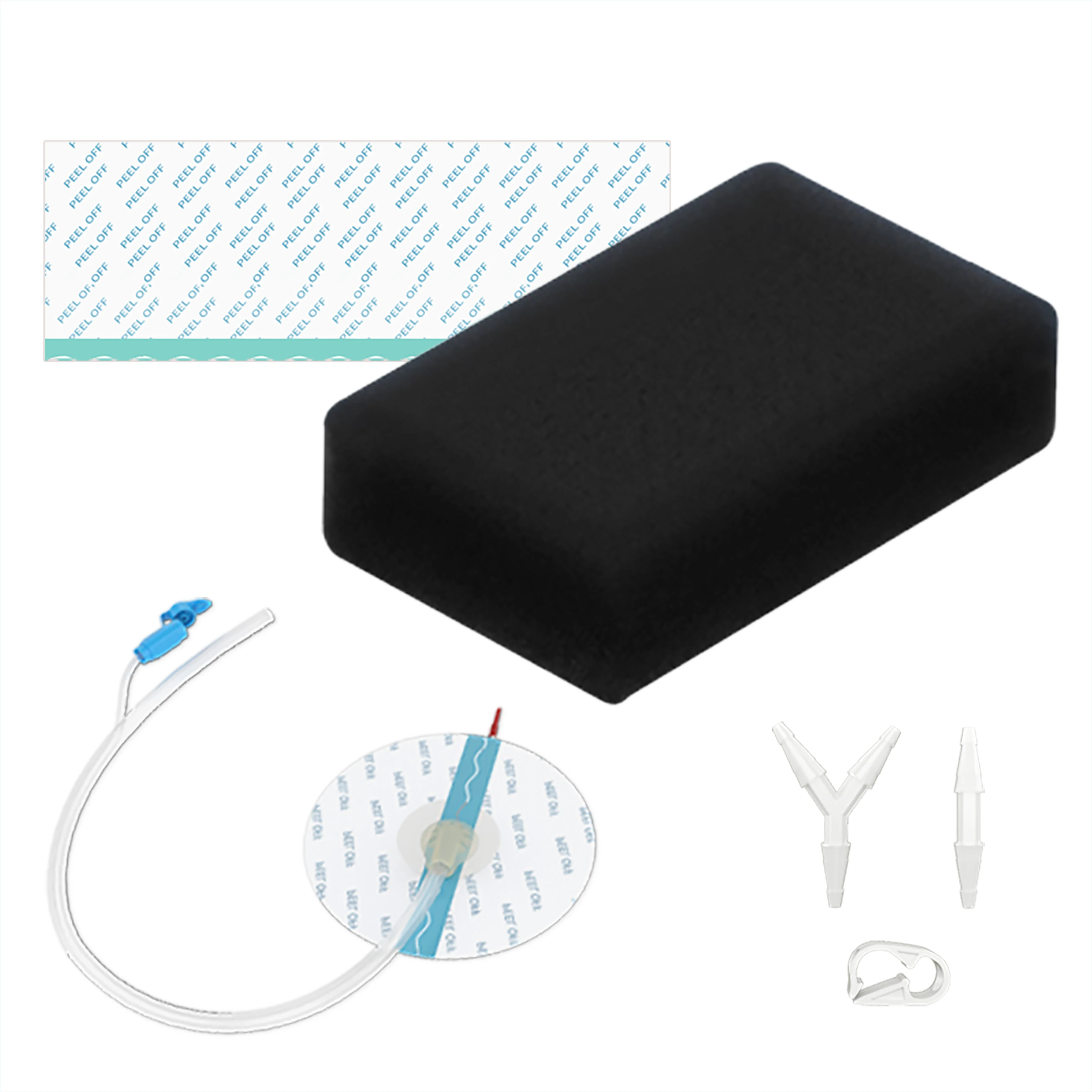 Negative Pressure Wound Therapy Dressing Kit 15*10cm Including Black Foam Tubes with the Pad Transparent Film I/Y Connector