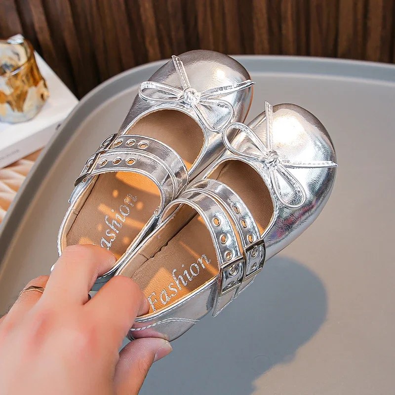 أحذية جلدية للأطفال ، على الطراز الكوري ، أسفل ناعم ، مانع للانزلاق ، ربطة عنق أنيقة ، أحذية رقص باليه ، موضة جديدة ، الخريف ،