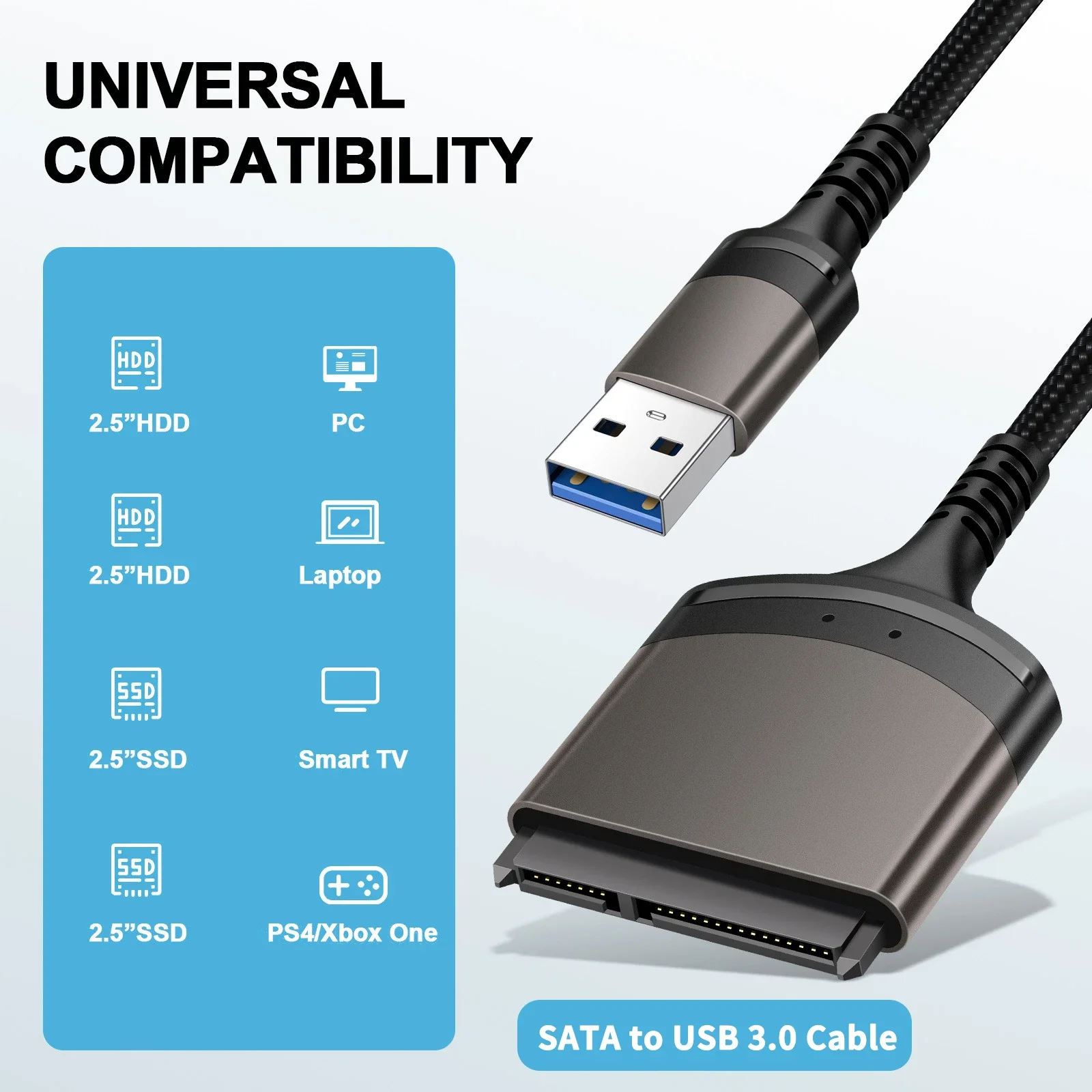 USB 3.0/Type C to SATA 7+15 22 Pin Cable, External Hard Disk HDD SSD Adapter for Windows 7/8/10 Supports 6Gbps Data Transmission