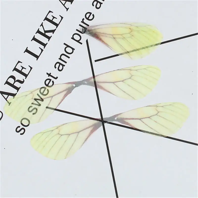 20PCs Organza Ethereal Butterfly For DIY & Craft Supply Transparent Dragonfly Animal Wing Shape Purple Yellow 85 mm x 17 mm