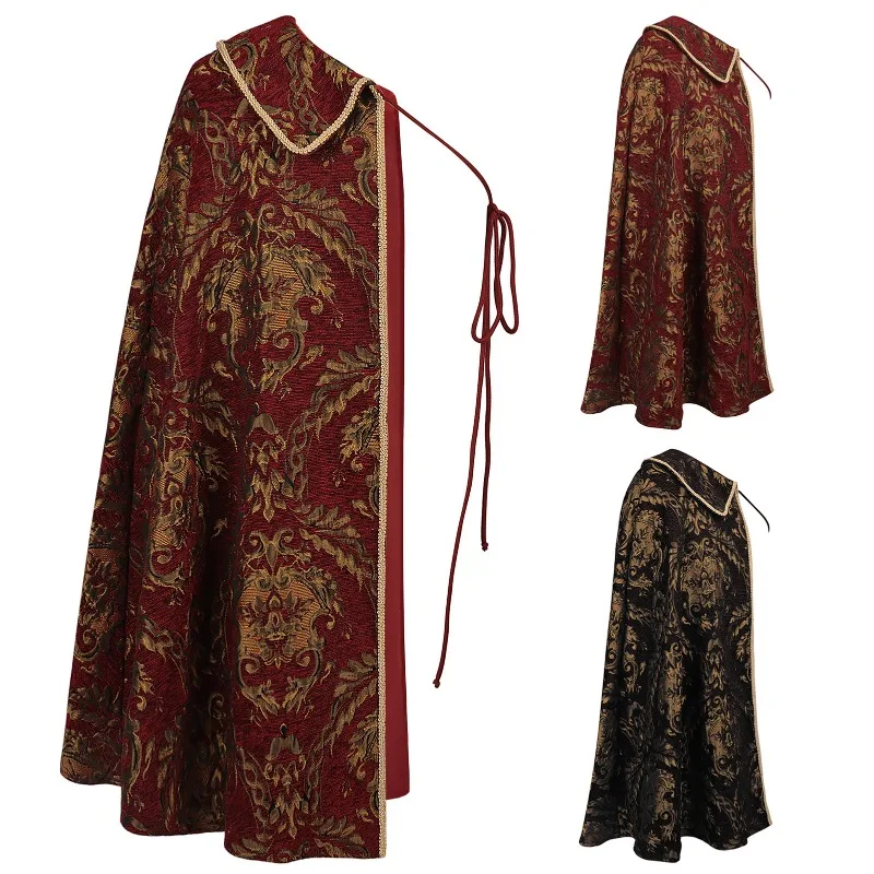 

Medieval Renaissance Tudor King Cosplay Costume Noble Half Cloak RenFaire Lord Cape Royal Stage Performance Halloween Party