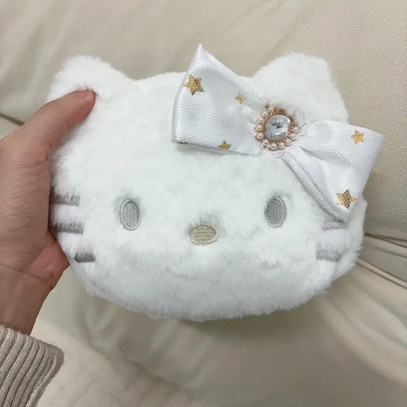 

New Hello Kitty Cute White Storage Bag Cartoon Portable Large Capacity Makeup Bag Kitty Plush Card Bag Handbag Women Accessories