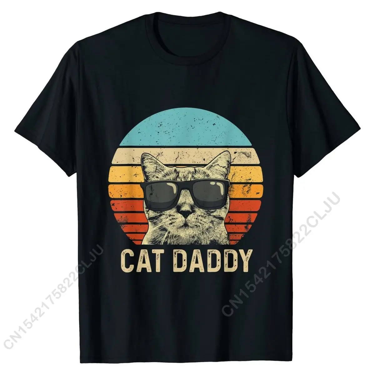 Mens Vintage Cat Daddy Shirt Funny Cat Lover Gift Cat Dad Fathers T-Shirt Cotton Mens Shirt Summer T Shirt Printed Prevailing