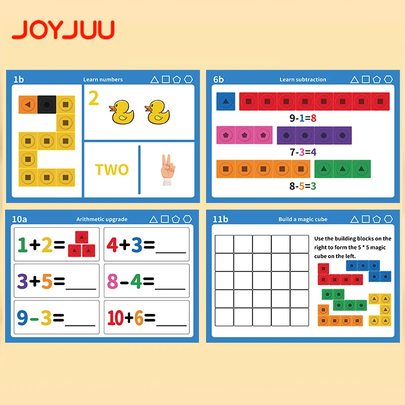 Wiskundeblokjes koppelen met activiteitenkaarten Set Magisch telspeelgoed Snap Linking Cube Wiskundetellers voor kinderen leren