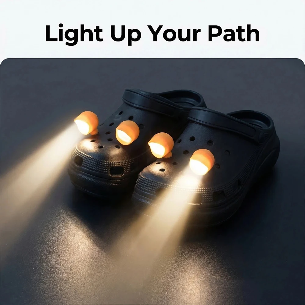 

8PCS LED Shoe Lights Charms PVC Sandal Buckle Accessories for Clogs Garden Shoes, 3 Lighting Modes Headlight Decor for Sandals