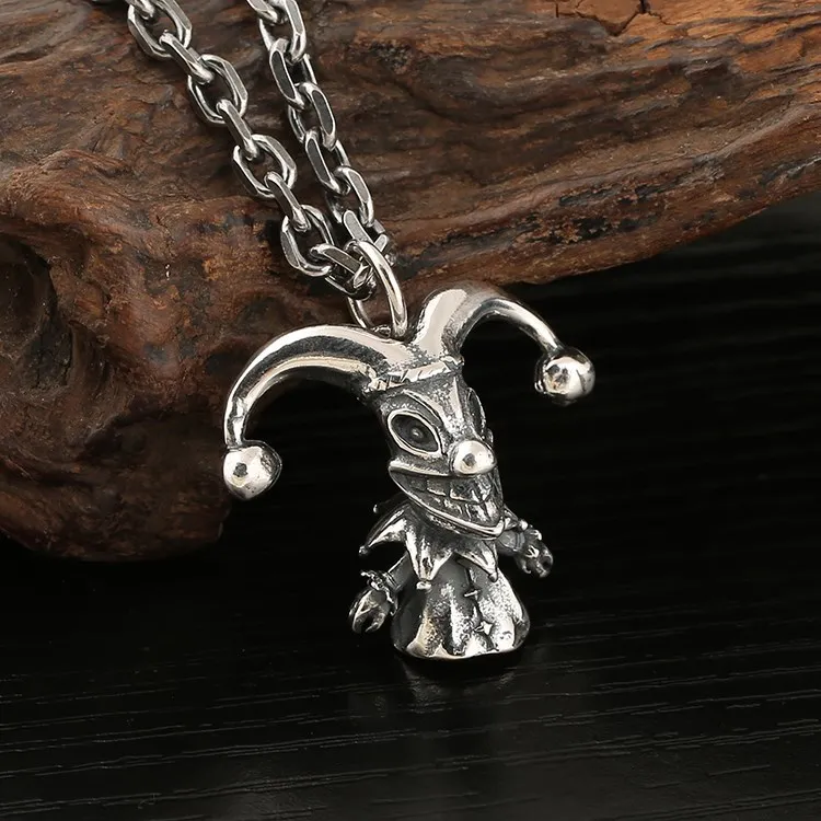 

S925 Sterling Silver Retro Circus Clown Pendant Personalized Men and Women Funny Versatile Thai Silver Fashion Punk Rock Creativ