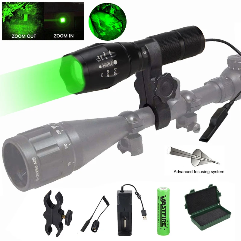 Green/Red Light LED Hunting Flashlight Tactical Zoomable Flashlight Torch 1 Mode Professional Handheld Lamp 20-35mm Rifle Mount