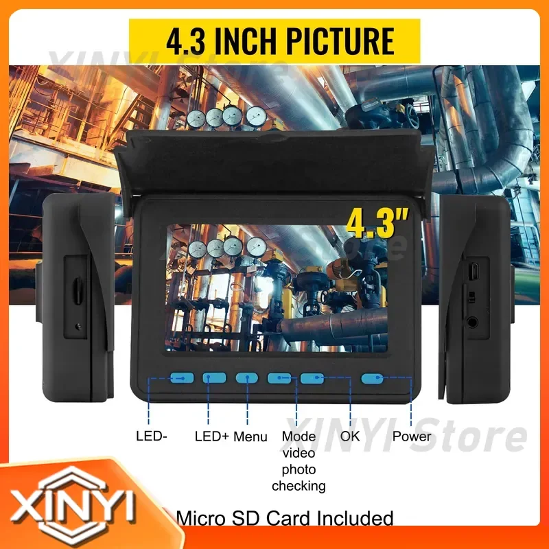for VEVOR 98.4 Ft 30m 4.3 Inch Pipe Drain Inspection Camera with DVR Function LED Lights Waterproof IP68 Borescope