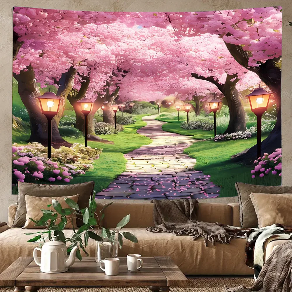 

Cherry Blossoms Tapestry Wall Hanging Tapestry for Living Room Bedroom Dorm Party Decor Washable Stitched Edge Tapestries