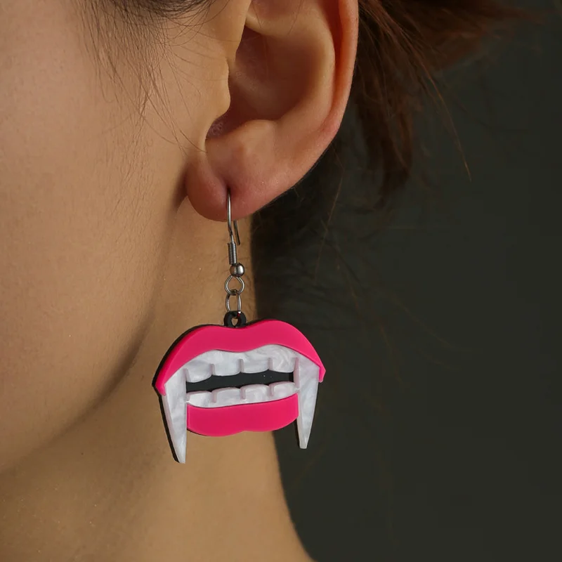 1 Pair Halloween Teeth Fangs Earring Tragus Ear Body Decoration Charms Acrylic Pendant Dental Gifts Fashion Accessories