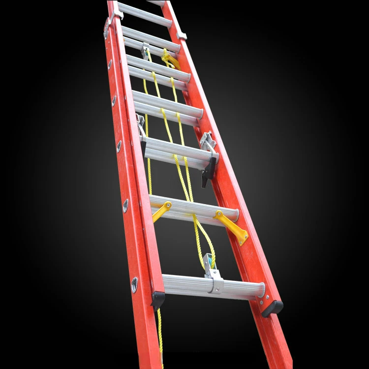 Extendable Fiberglass Ladder Rope Assisted Double Ladder In Yellow Or Red