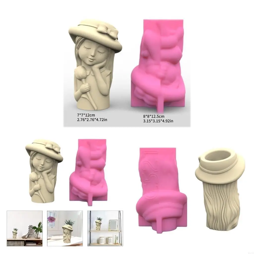 91AF Girls Pen Holder Silicone Mold Flower Pot Planter Mold Decor Making Tool