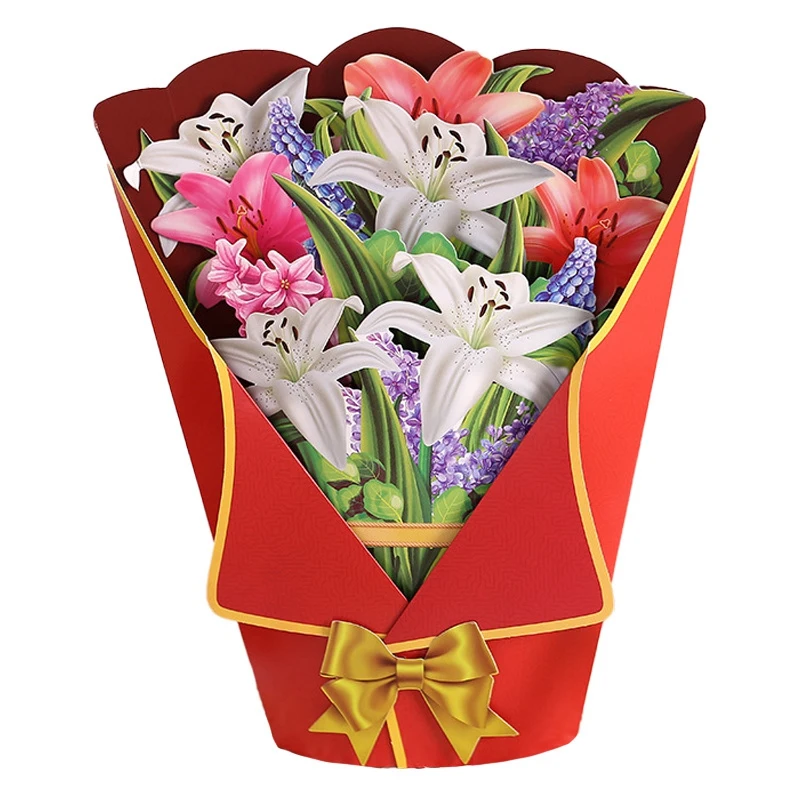 Flower Blossom Bouquet -Up Card For Mother's Day 3D Flower Bouquet Cards Flower Basket Greeting Card