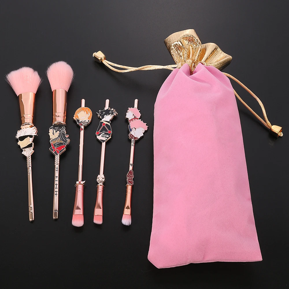 5pcs Jujutsu Kaisen Anime Cosmetic Makeup Design Magic Wand Brushes Set Blush Eyeshadow Eyebrow Cosmetic Brushes With Bag