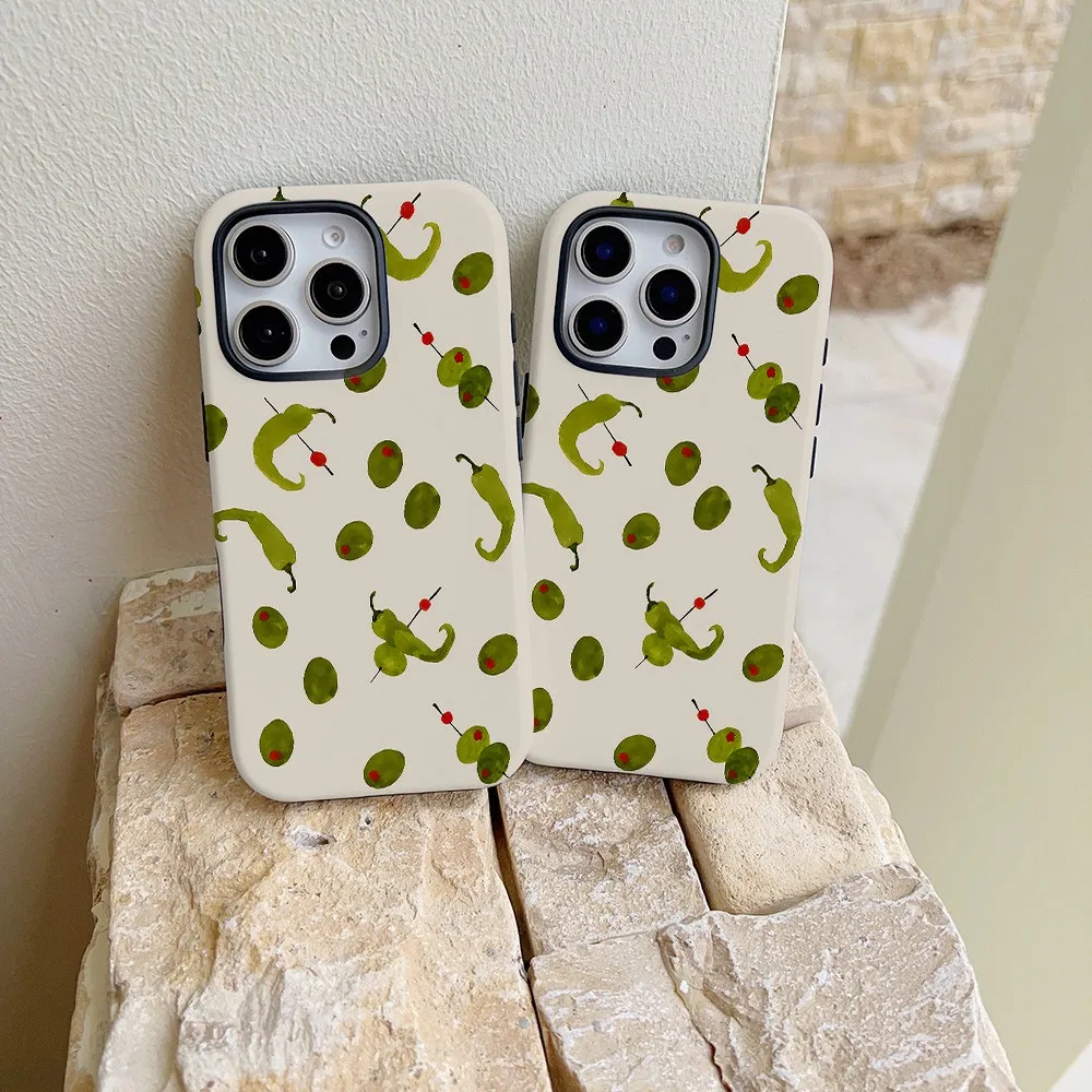 Light Green Doodle Phone Case for Samsung Galaxy S22 S23 S24 S25 S26 FE Plus Ultra Edge 4G 5G Luxury Double-layer