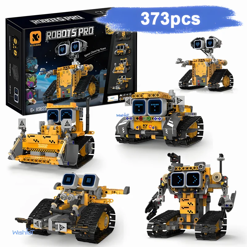 5-IN-1 Programmable Remote Control Car Robot with LED Screen Expression Building Blocks DIY Kids Education Assembly Toys Gifts