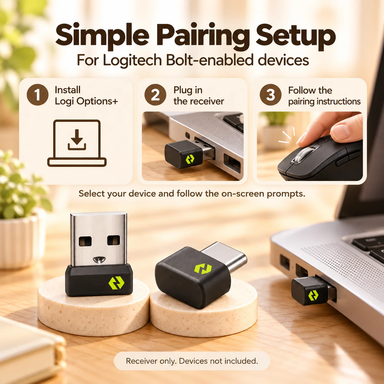 USB Receiver For Logitech Bolt Adapter - Multi Device Receiver For MX Keys Mini, POP Keys Keyboard / Mouse, K860, M650