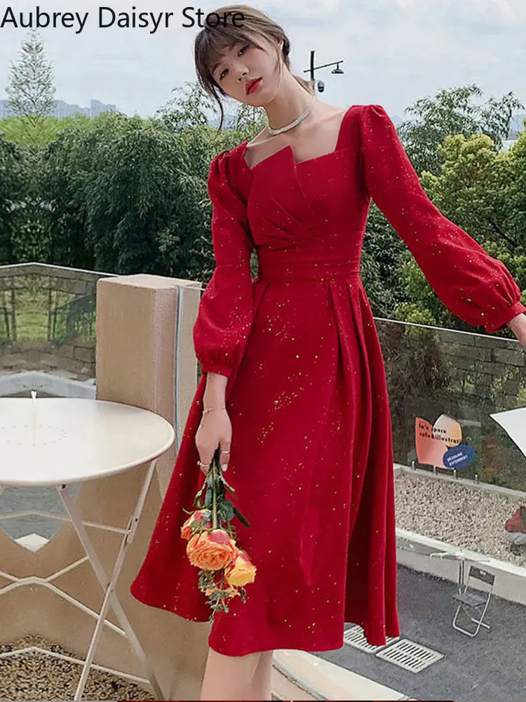 Fairycore Elegant Midi Dress Women Casual Sequin Irregular Design Formal Dress Female Summer Wedding Evening Party Dress New In